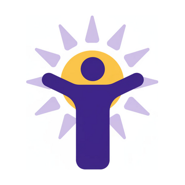 Illustration of a confident person with arms open before a radiant sun