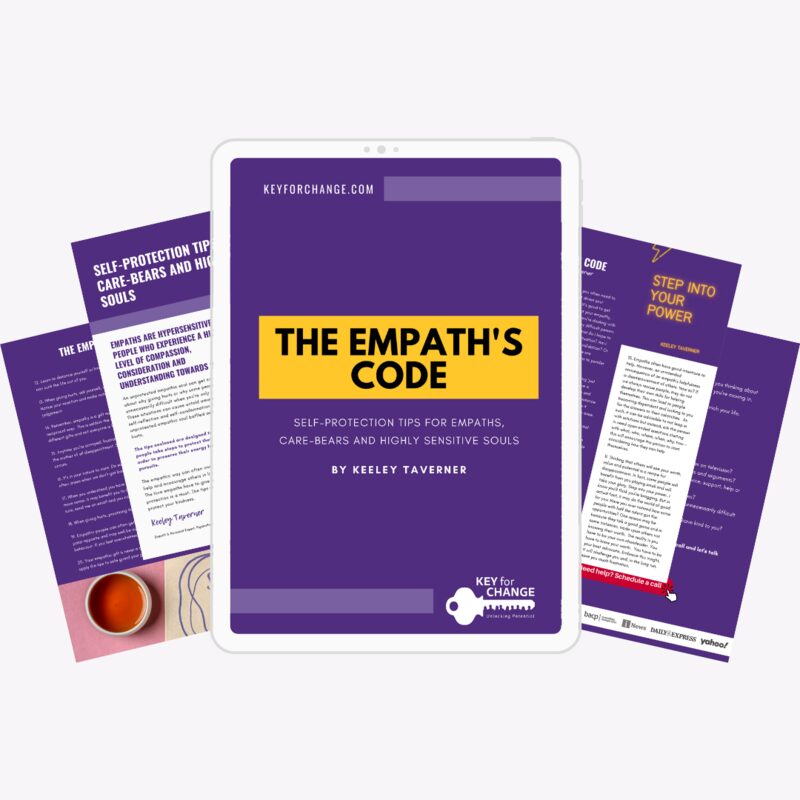 The Empath’s Code — free self-protection guide by Keeley Taverner, shown on a tablet with sample pages