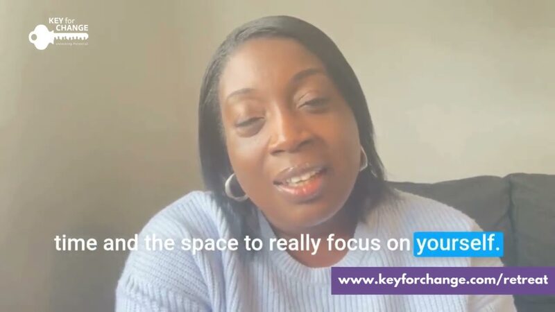A retreat guest on camera: &ldquo;time and the space to really focus on yourself&rdquo; — still from the Key for Change retreats testimonial video