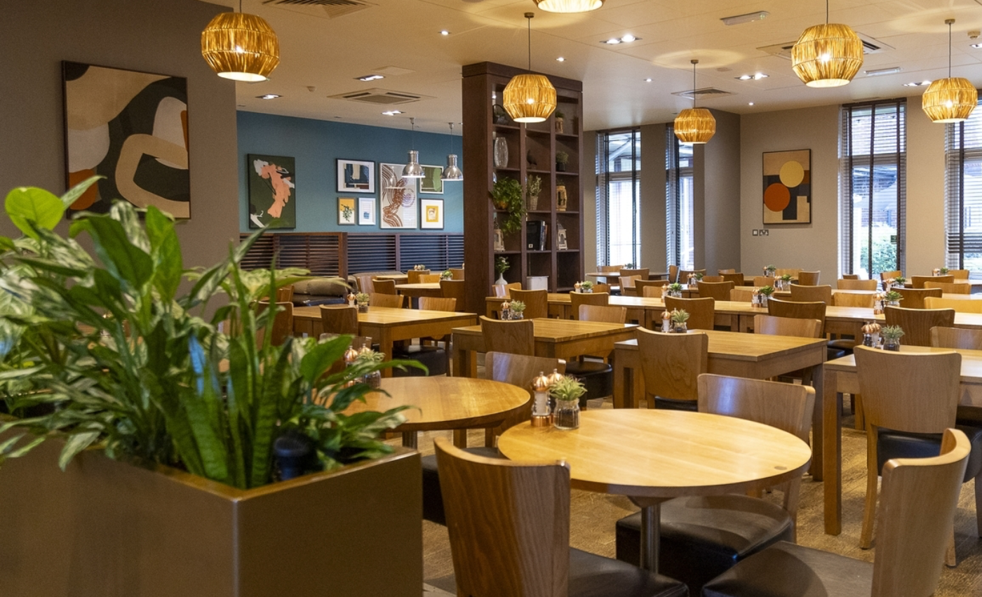 The estate’s light-filled restaurant, where every retreat meal is served